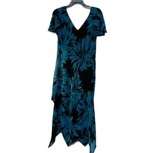Eva Blue Size 12 Blue Floral Flutter Sleeve Faux Wrap Midi Dress